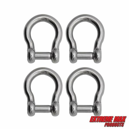EXTREME MAX Extreme Max 3006.8405.4 BoatTector Stainless Steel Bow Shackle with No-Snag Pin - 1/4", 4-Pack 3006.8405.4
